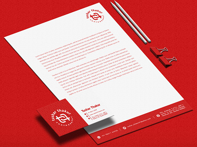 Tushar Thakur Photography Business card and Letter head Design brand brandidentity branding busines card businesscard collaterals design dribbbler letterhead letterhead design logo logodesign mockup mockups red