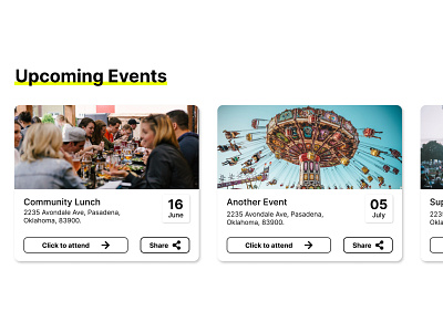Community Event Cards buttons card card design cards community design event fair figma figmadesign font inter typography ui unsplash