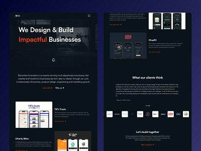 Bohemian Innovation Home Page in Webflow agency branding dark mode design figma figmadesign logo design ui uiux ux web web design web page webflow website