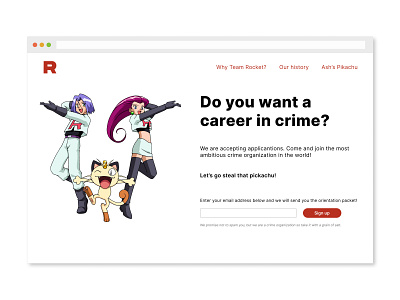 Team Rocket Landing Page branding design figma figmadesign houston designer landing page landing page design pokemon ui uidesing uiux ux