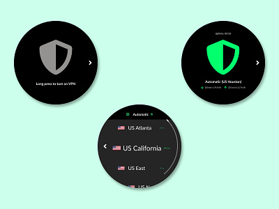 Smartwatch VPN App dark mode design figma figmadesign fossil green small screen design smartwatch ui ux visual vpn wearos