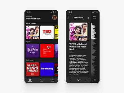 Daily UI #3 - Podcast Mobile App app app design audio app bbc card clean ui concept daily ui dark ui design ios mobile mobile ui music app podcast streaming app timeline trend ui ux