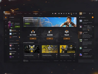 eSport Gaming Platform - Game Dashbaord bets call of duty casino counter strike dark ui dashboad discord esports gambling game gaming interface product steam tournament ui ux web design