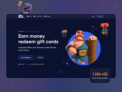 TapRacks - Landing Page Redesign art art work competitions dark ui dashboad game gaming gift gift card home page landing money redesign store ui ui components ui elements ux web design web site