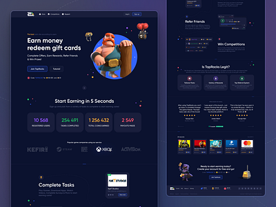TapRacks - Game Landing Page casino competitions dashboad earning finance game gaming gift card gifts home page landing landing page referral reviews rewards store task ui ux website