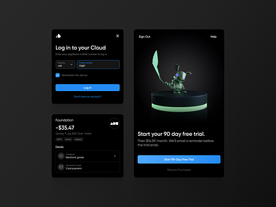 Random UI Elements/Components billing card category cell dark ui dashboad game help history interface login modal nft payment purchases sign up subscription trial ui ux