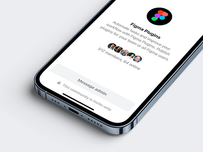 Private Community Page clean community description figma flow group interface invite iphone 12 light members mobile moclup page startup tech ui ui elements users ux
