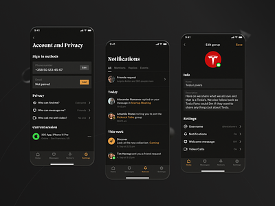 Pure - Messaging UI Kit for Figma account app changes chat dark ui design edit group info messenger mobile notice notifications privacy session settings ui ui elements updates ux