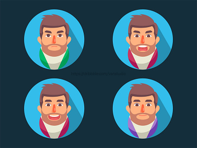 Men Avatar Set With Face Emotions Flat Design avatar beard emoji illustration man vector