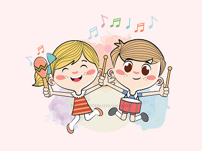 Maigl ckchen Logo boy drum flat design girl instrument kids logo mascot music musical note