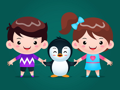 Cartoon Children and Penguin balloon cartoon children design girl illustration kids mascot student vector