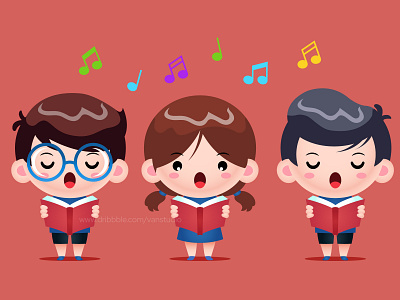 Group Of Children Singing In A Choir Illustration balloon boy cartoon children childrens illustration design illustration kids mascot vector