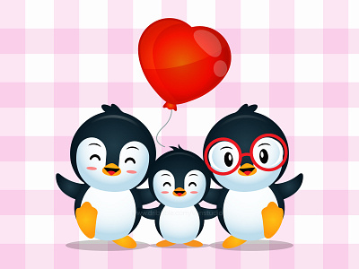 Lovely Cute Penguin Family Cartoon balloon cartoon childrens illustration design illustration kids mascot penguins vector