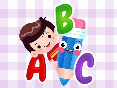 Cartoon Cute Boy Holding Pencil With Alphabet book cartoon childrens illustration design illustration kids pencil student vector