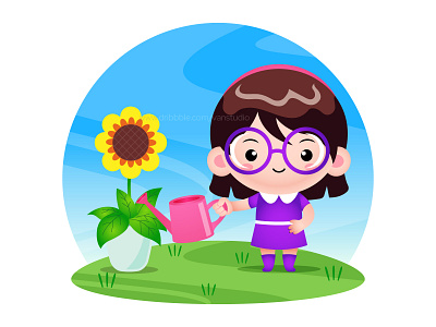 Cute Girl Gardening And Planting flower