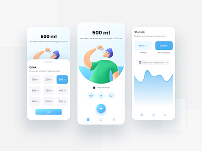 Water Drink Reminder App app design drink reminder ui design uidesign uidesigner uiux user inter userinterface water