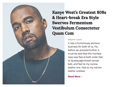 Article Preview articles author content copy editorial kanye module overlap template ui