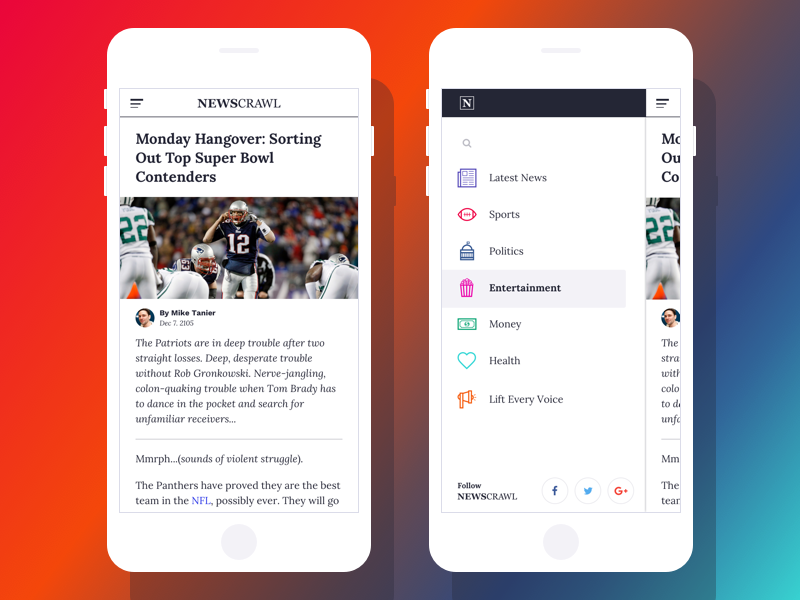 Mobile Article & Menu by Danny Amacher on Dribbble