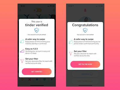 New Tinder Verification Feature app dating dating app datingapp gradients ios ios app iphonexs tinder ui uidesign ux ui ux design uxdesign verification verified