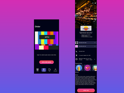 Barfly Empty state and Location screens 80s app bars emptystate payment payment app retrowave ui uidesign ux ui ux design uxdesign vapor vaporwave