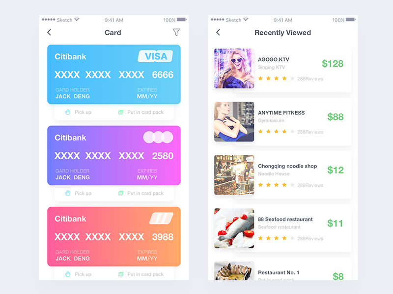 Recently Viewed Card by Jack deng on Dribbble