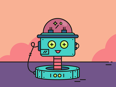 Space Robot ai character character design cute flat flat icon illustration line icon machine robot space ux