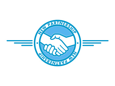 New Partnership blue emblem hands shake vector wings