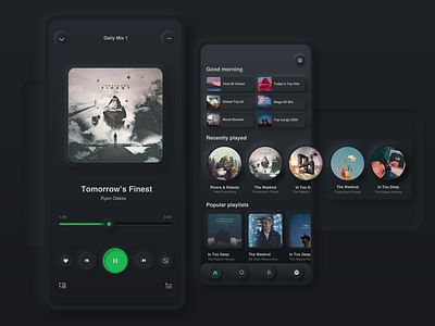 Spotify Neumorphism - Home & Music Player animation app dark dark mode design gradient music app music player neumorphic neumorphism skeumorphism ui ux