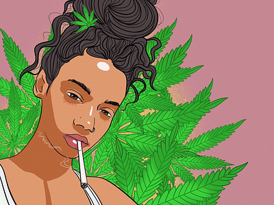 Smoking girl 420 beautiful cannabis chick drawing joint leaf lineart marijuana marley outline portrait procreate smoke smoker stoner weed woman