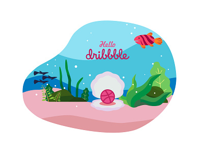 Hello Dribbble! design dribbble dribbble ball fish flat gradient illustration ocean oyster vector