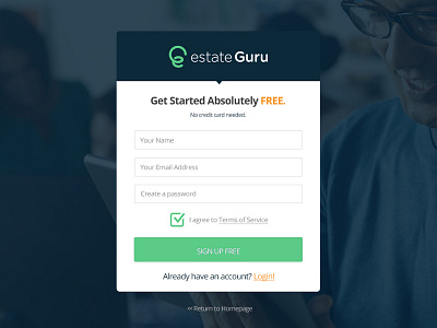 Estate Guru Sign Up account blue checkbox create account estate planning form green guru sign up