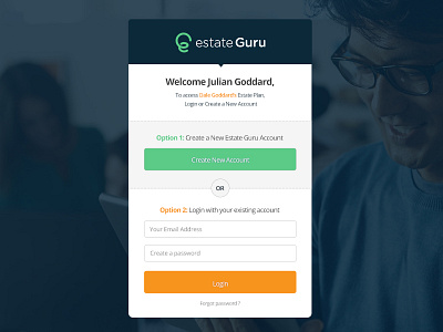 Estate Guru Signup & Sign in account blue checkbox create account estate planning form green guru sign up
