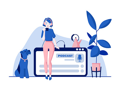 Podcast animal cartoon color concept illustration vector вектор