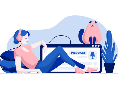 Podcast 1 cat drawing flat illustration logo podcast podcasting vector woman