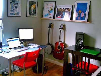 Workspace desk guitar home macbook office workspace