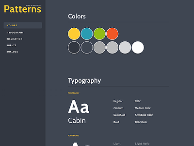 Pattern Library (WIP) cabin component dashboard design gotham interface library navigation pattern typography ui kit