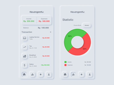 KeuanganKu App - Skeuomorph Versions design figma figmadesign mobile app prototypes skeuomorph ui design