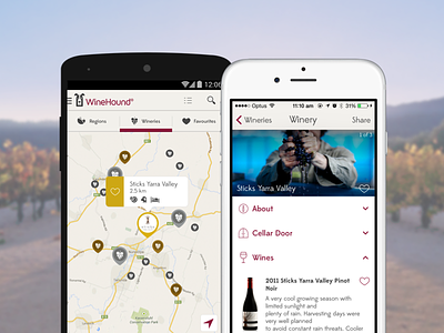 Winehound - Winery Directory App alcohol android cellar door directory drink favourites ios iphone list tour winery wines