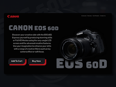 Canon Redesigned black camera canon dailyui dark theme dark ui dribble dribble shot dribbleartist ecommerce minimal photography redesign typogaphy ui ui design ux design web design