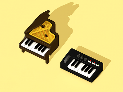 Classic Piano VS Electrical Piano illustration instrument isometric music