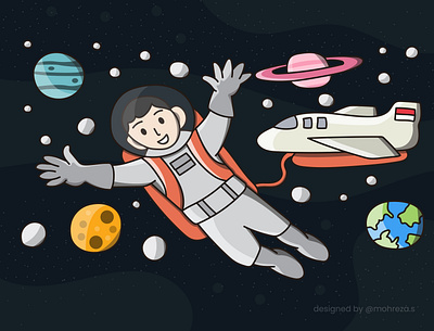 Astronaut adobe illustrator branding design flat illustration indonesia indonesia designer indonesian