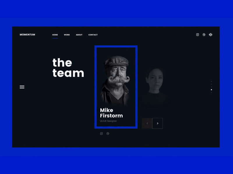 UI Design - The Team Section Carousel animation black and blue carousel creative design design trends graphic design inspiration interaction design landing page slider design ui ui design ux design website