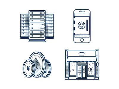 Bitcoin line icons for bitpay.com bitcoin bitpay btc dollar phone pound security server shop yen