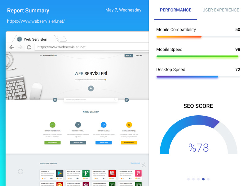 SEO Report Summary material design user interface user experience ux ui website desktop speed mobile speed mobile compatibility seo report summary