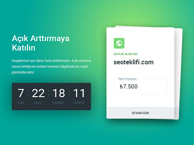 Domain sale with auction - Landing page auction card countdown form design material design sell domain seo step ui user experience user interface ux