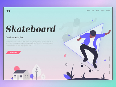 Skateboard Website flat illustration layout design photoshop skateboard vector website