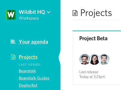 Projects screen cards menu projects sidebar webapp