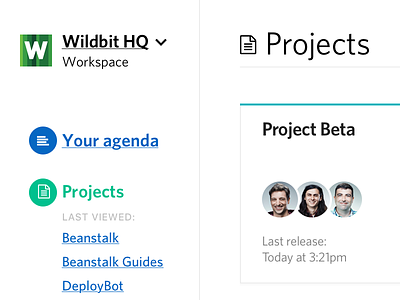 Projects screen cards clean menu projects sidebar webapp white whitespace