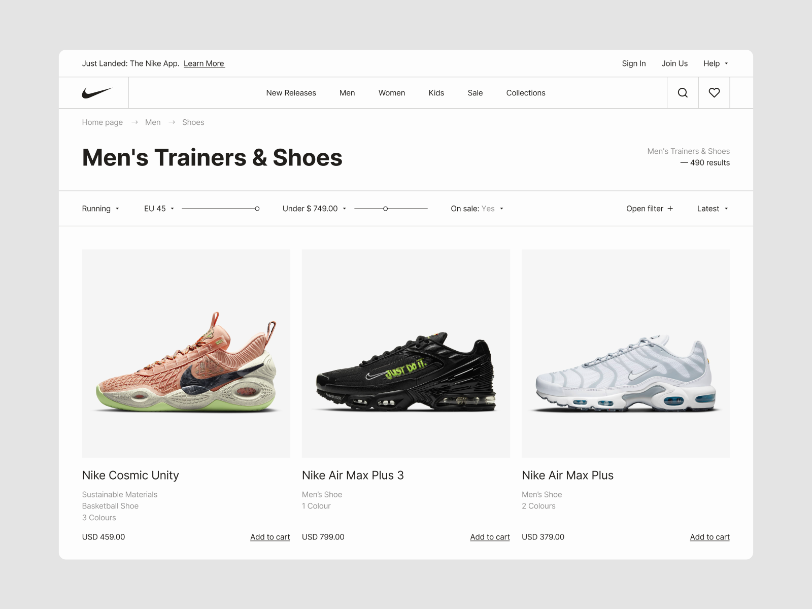 Nike Shoe site by Oleg Glushenko for Sunrise Apps on Dribbble