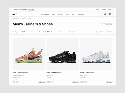 Nike Shoe Website clean clothes design ecommerce fashion landing page minimal nike online store product responsive shoes store ui ui design ux ux design web web design